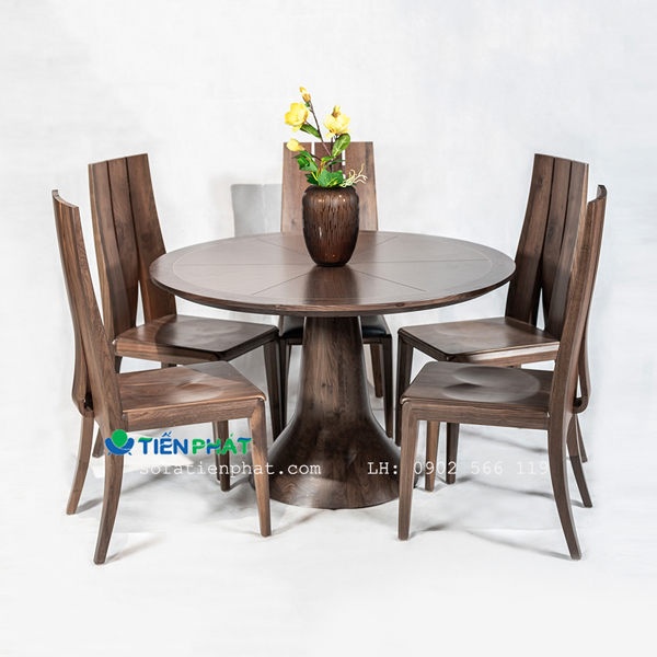 Bộ bàn bàn tròn được thiết kế bằng gỗ óc chó