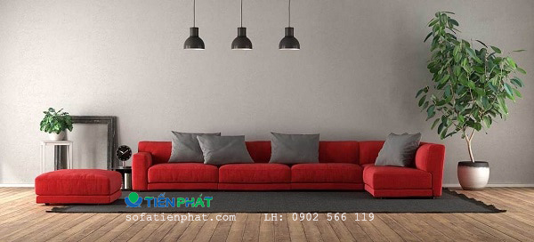 Mẫu sofa góc màu đỏ mang đến không gian rực rỡ nhưng vẫn cực kỳ thanh lịch, sang trọng